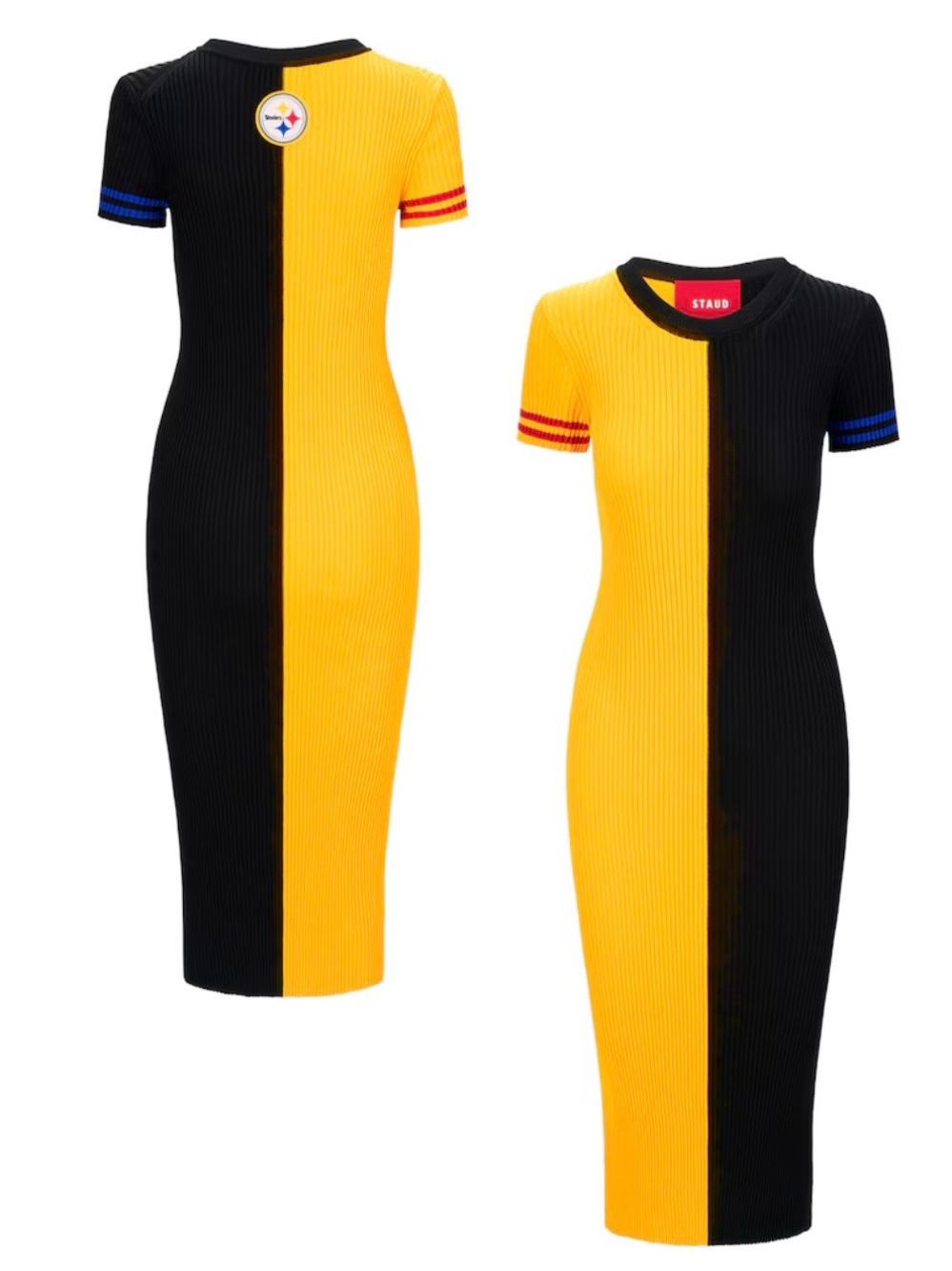 New Women's Pittsburgh NFL Steelers STAUD
Gold/Black Colleen Midi Dress Size XL